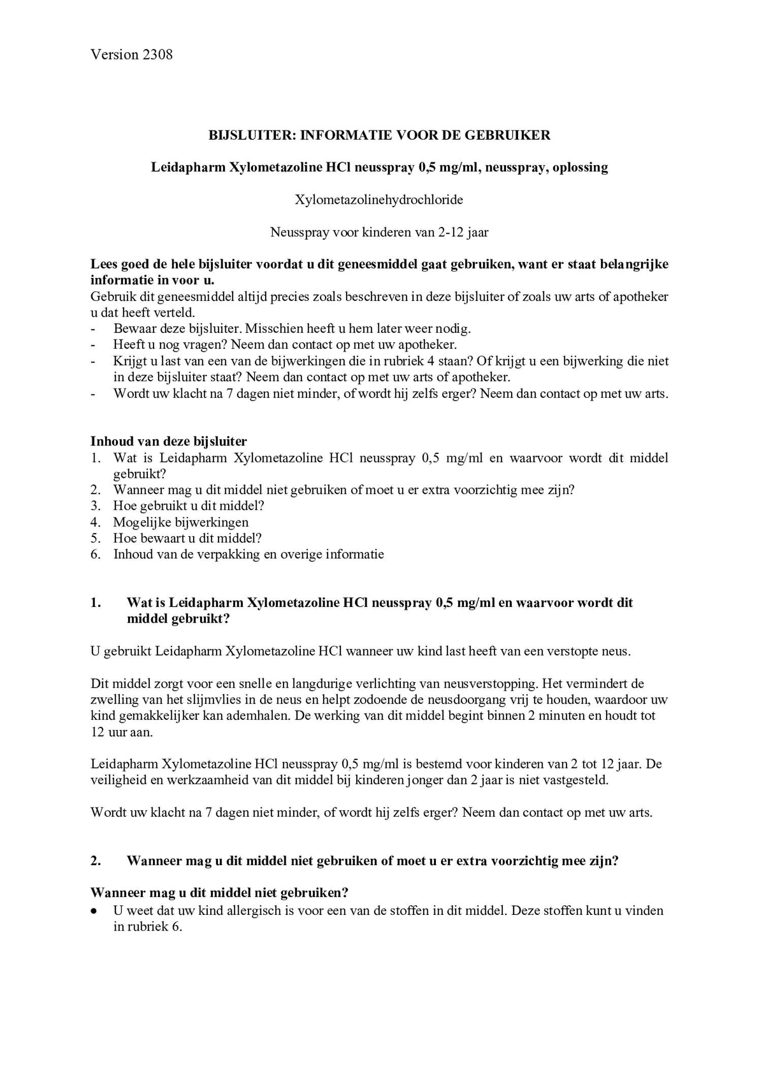 Xylometazoline HCl neusspray 0.5 mg/ml afbeelding van document #1, bijsluiter