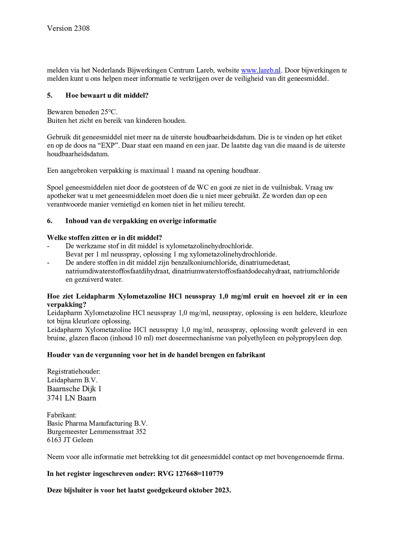 Neusspray Xylometazoline HCl 1 mg/ml afbeelding van document #5, bijsluiter