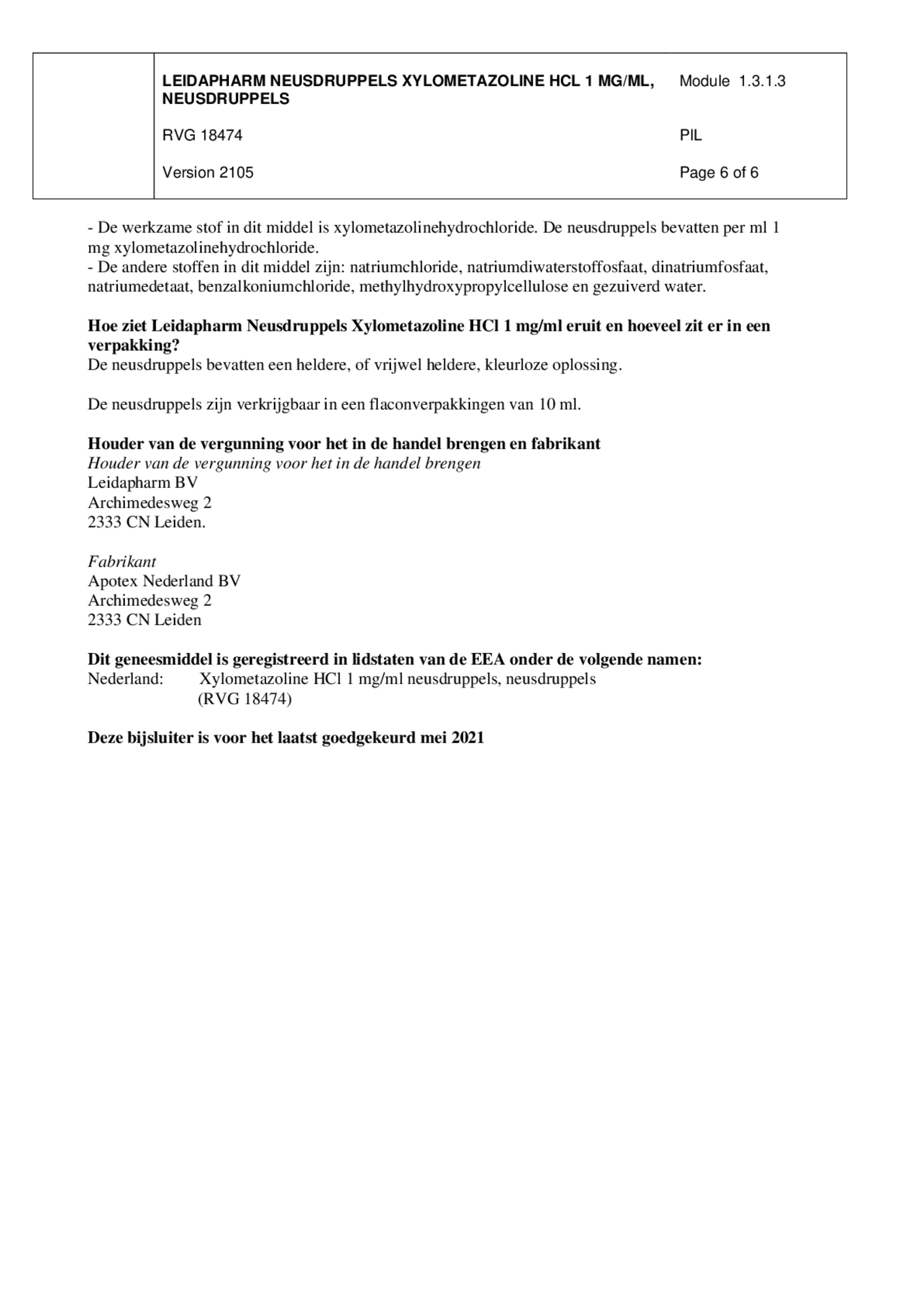 Neusdruppels Xylometazoline HCl 1 mg/ml afbeelding van document #6, bijsluiter