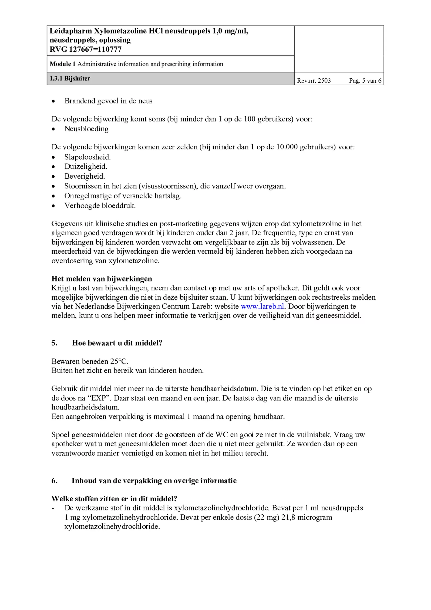 Neusdruppels Xylometazoline HCl 1 mg/ml afbeelding van document #5, bijsluiter