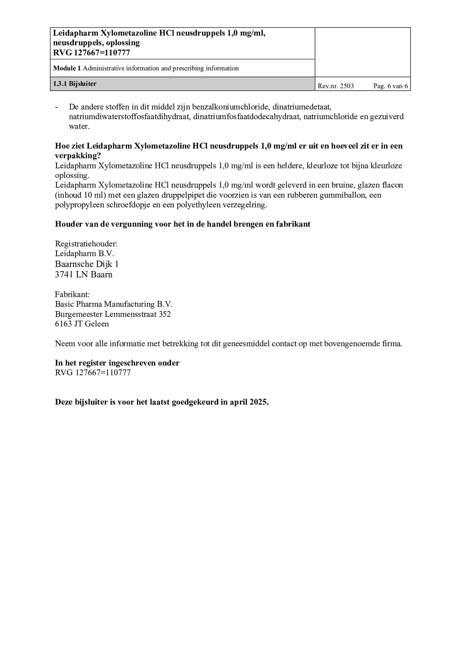 Neusdruppels Xylometazoline HCl 1 mg/ml afbeelding van document #6, bijsluiter