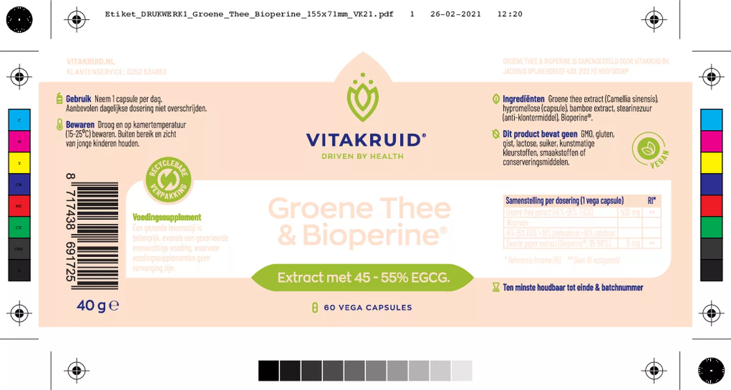Groene Thee & Bioperine®  >50% EGCG >80% catechines afbeelding van document #1, etiket
