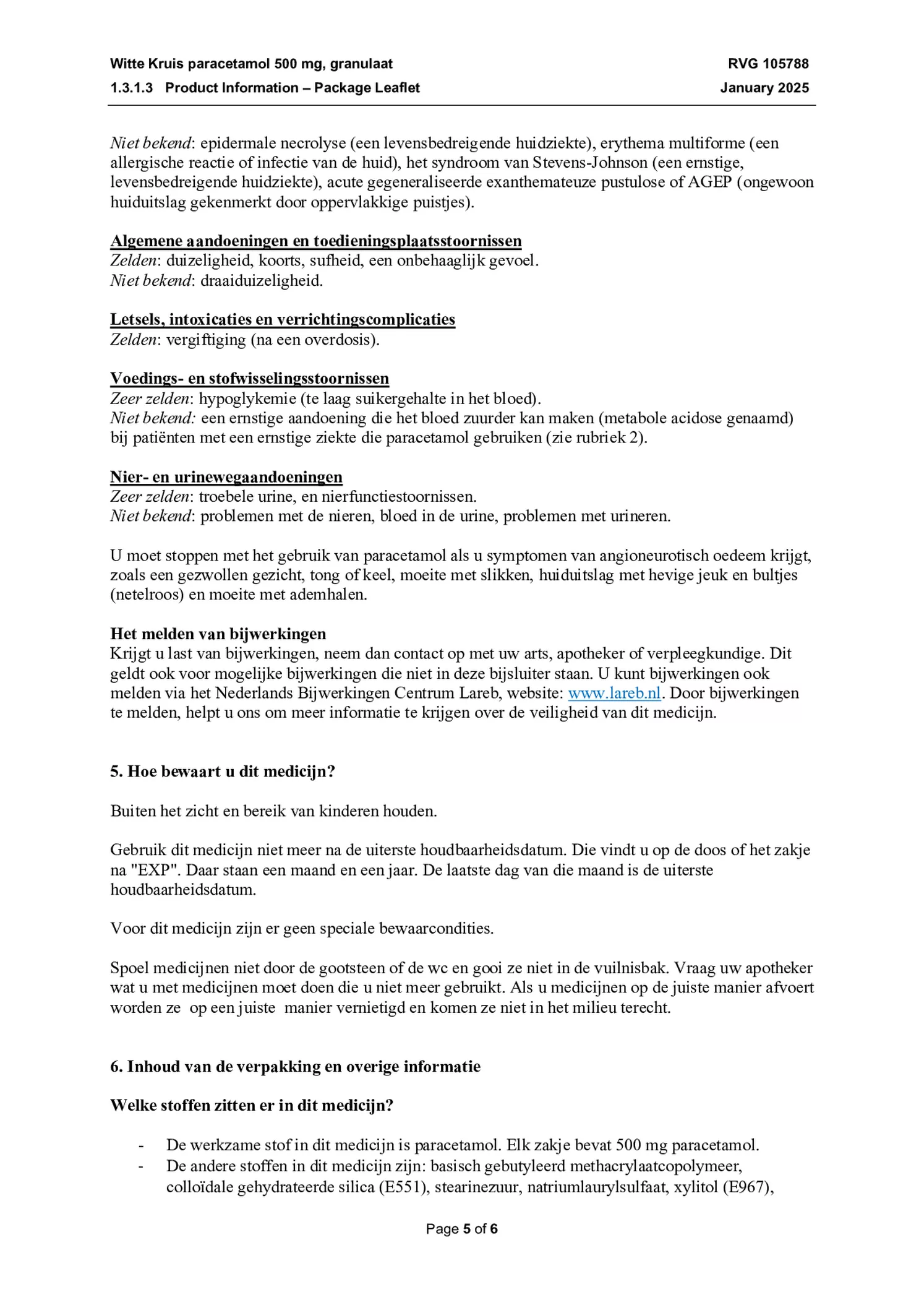 Paracetamol 500mg Granulaat afbeelding van document #5, bijsluiter