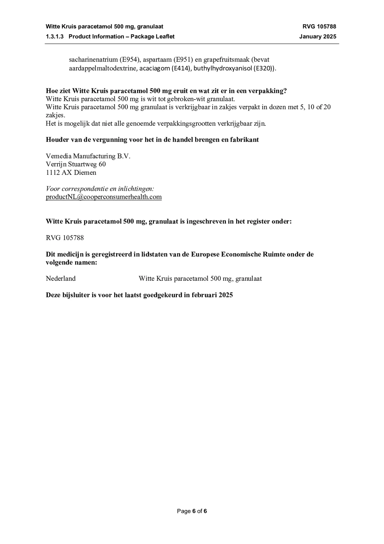 Paracetamol 500mg Granulaat afbeelding van document #6, bijsluiter