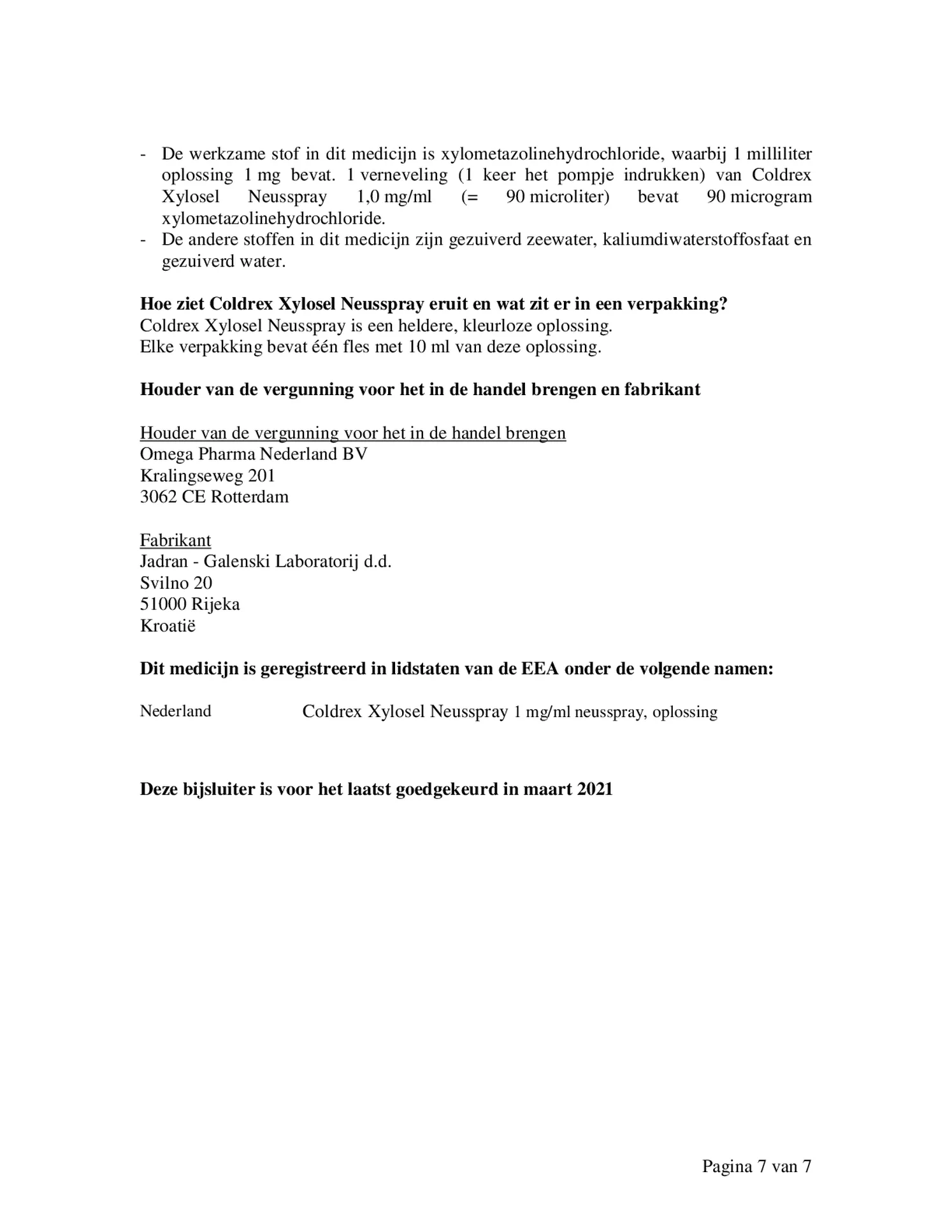 Neusspray Xylosel 1mg/ml - xylometazoline neusspray bij neusverkoudheid afbeelding van document #7, bijsluiter
