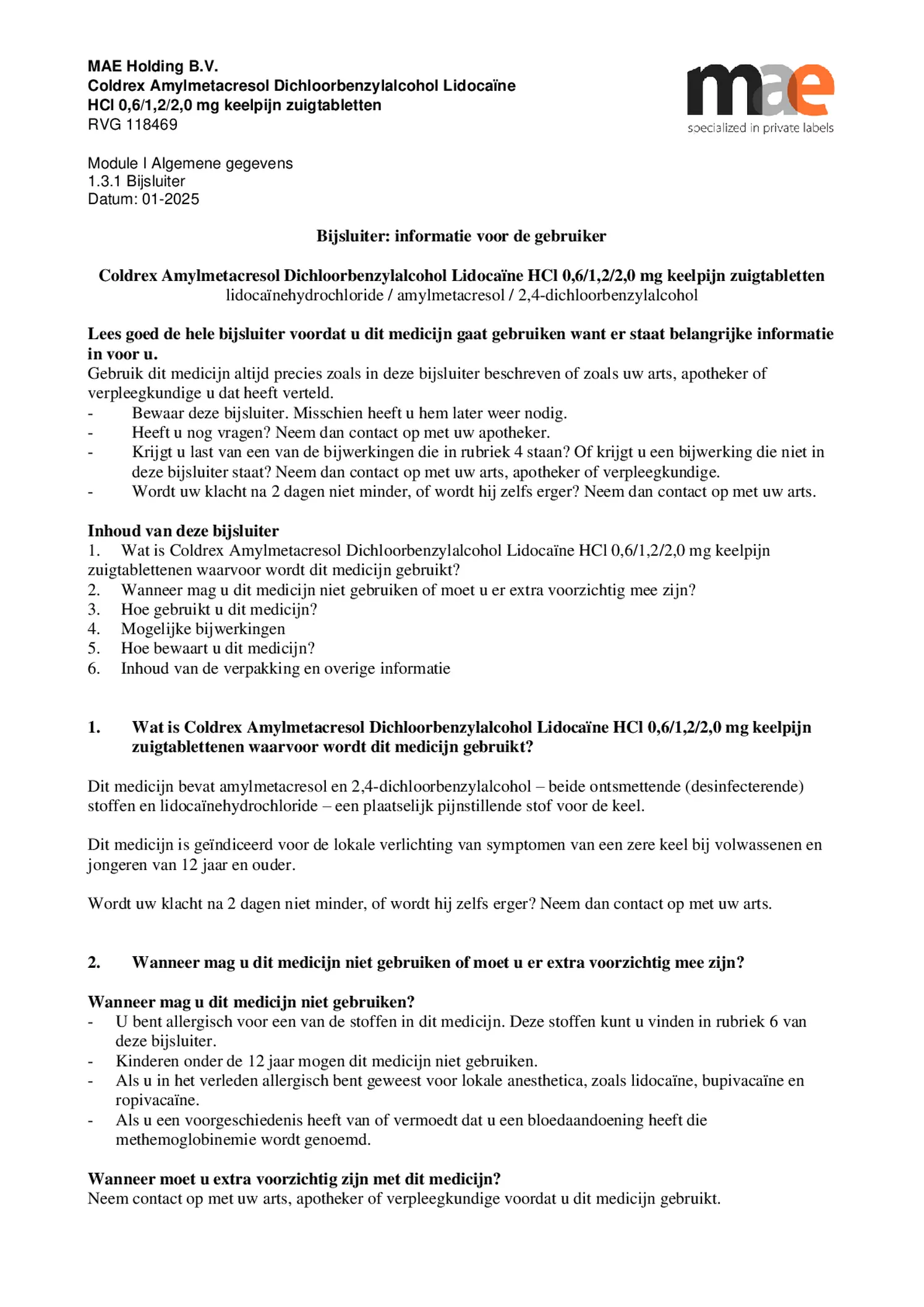 Keelpijn Zuigtabletten afbeelding van document #1, bijsluiter