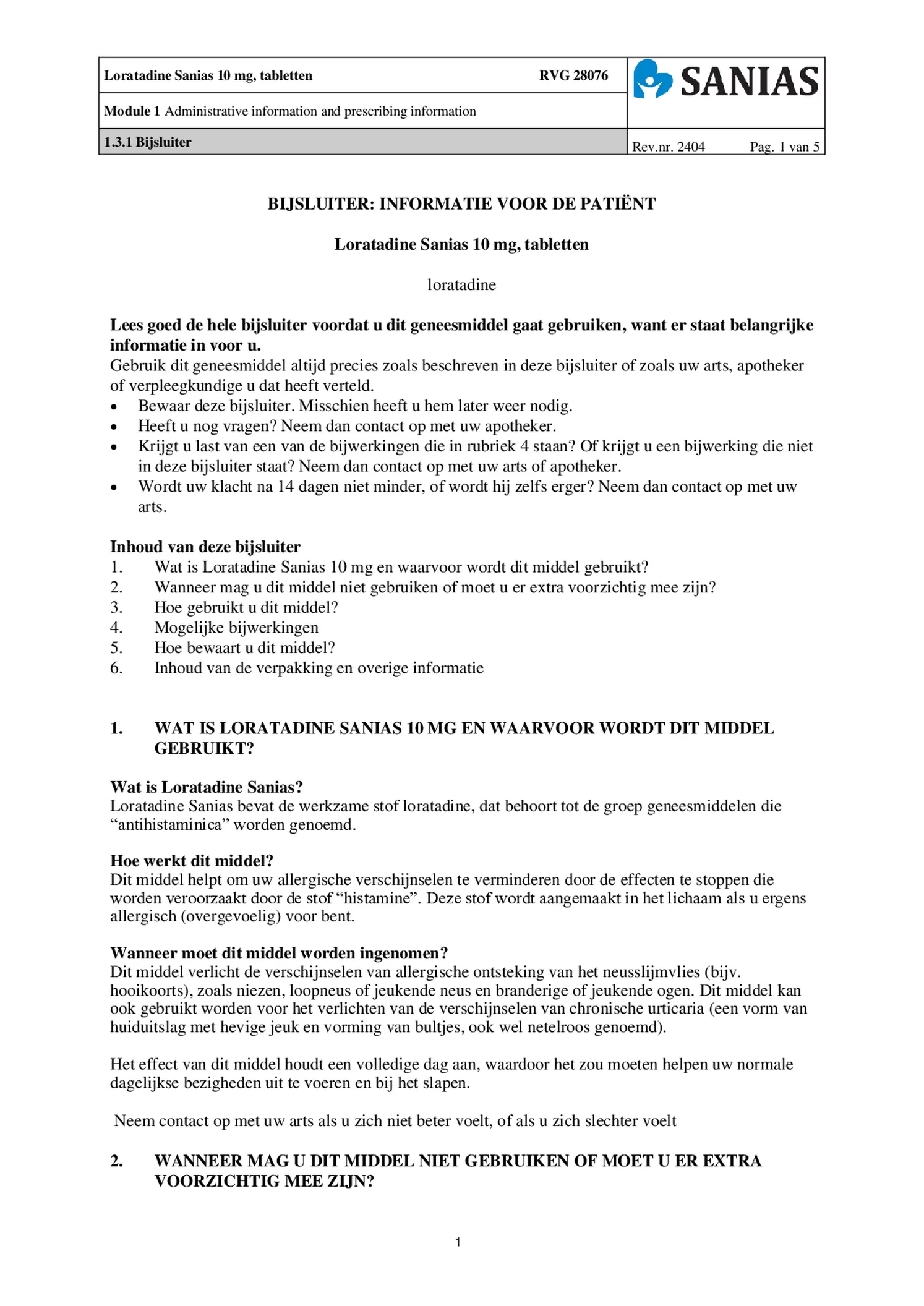 Loratadine 10mg Tabletten afbeelding van document #1, bijsluiter