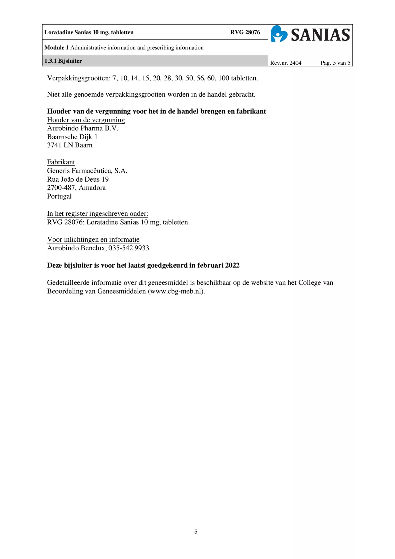 Loratadine 10mg Tabletten afbeelding van document #5, bijsluiter