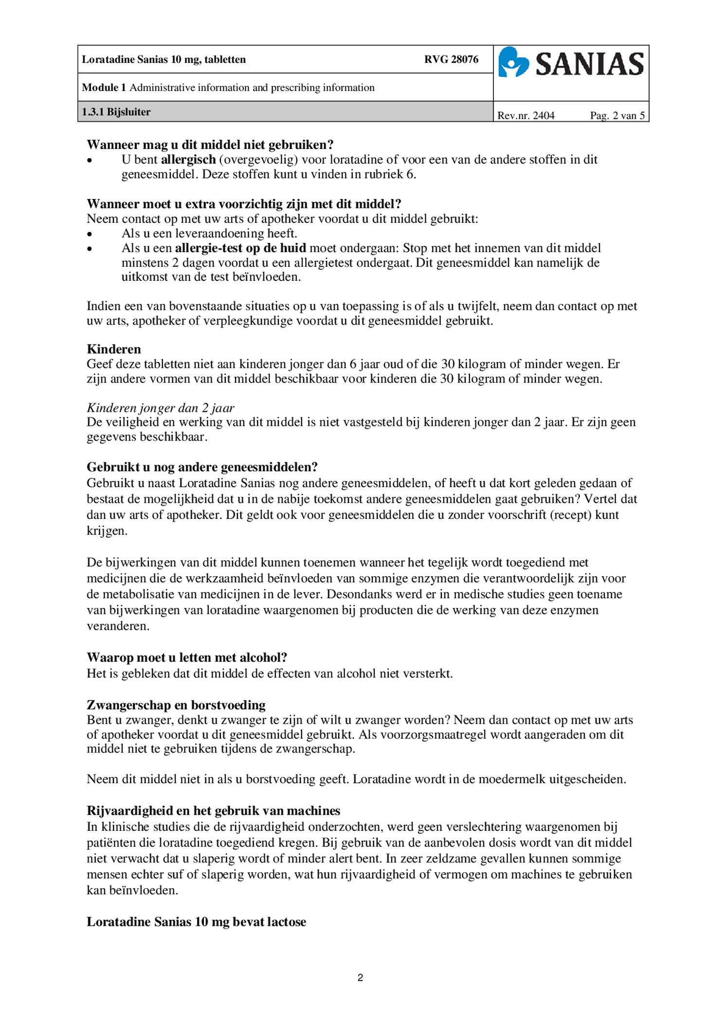 Loratadine 10mg Tabletten afbeelding van document #2, bijsluiter