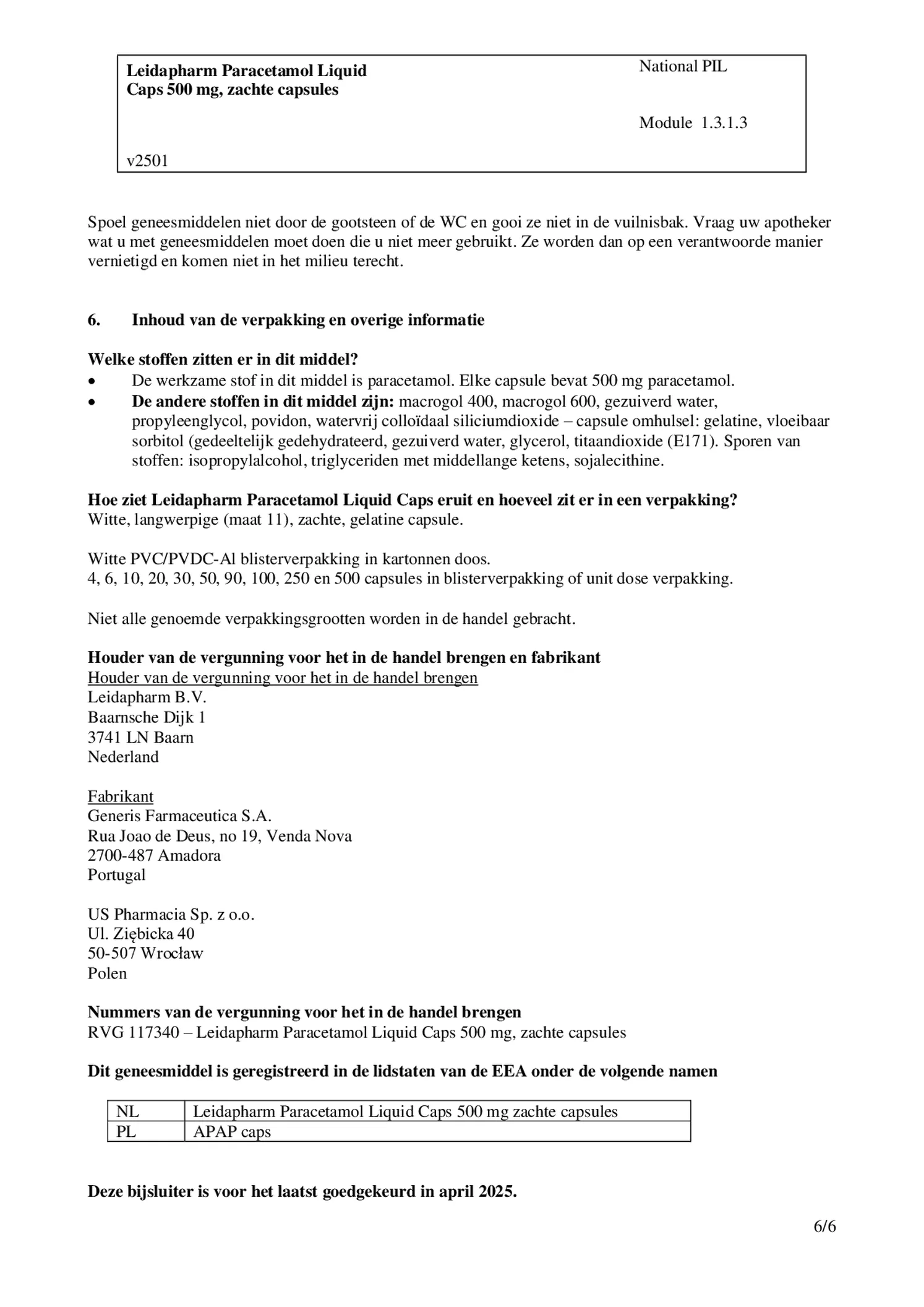 Paracetamol 500 mg Liquid Caps afbeelding van document #6, bijsluiter