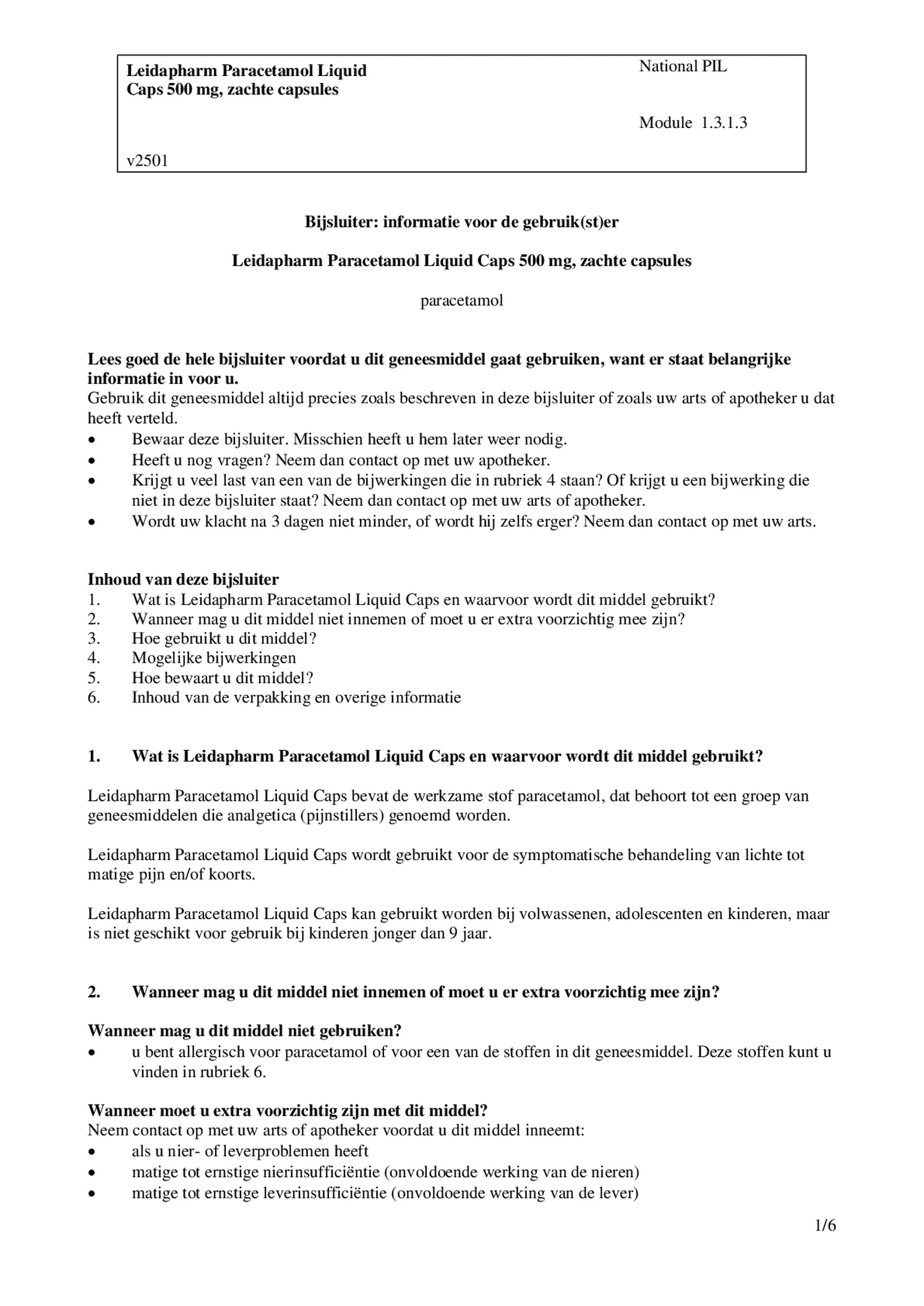 Paracetamol 500 mg Liquid Caps afbeelding van document #1, bijsluiter