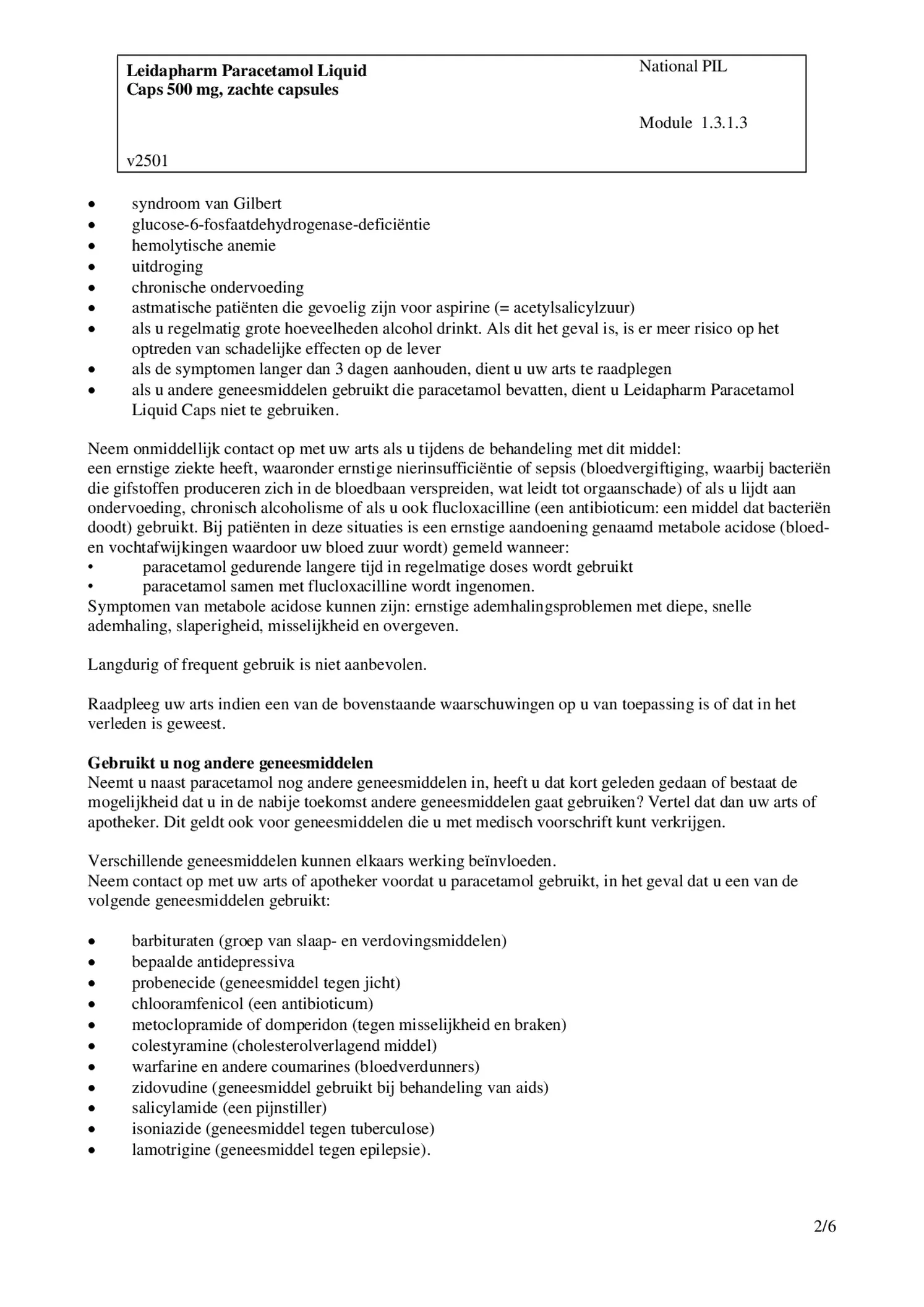 Paracetamol 500 mg Liquid Caps afbeelding van document #2, bijsluiter