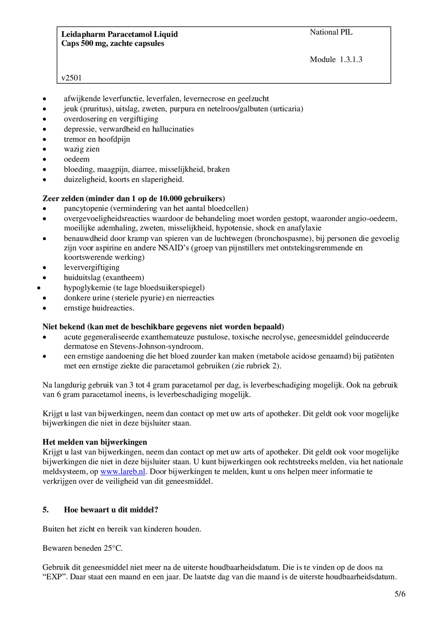 Paracetamol 500 mg Liquid Caps afbeelding van document #5, bijsluiter