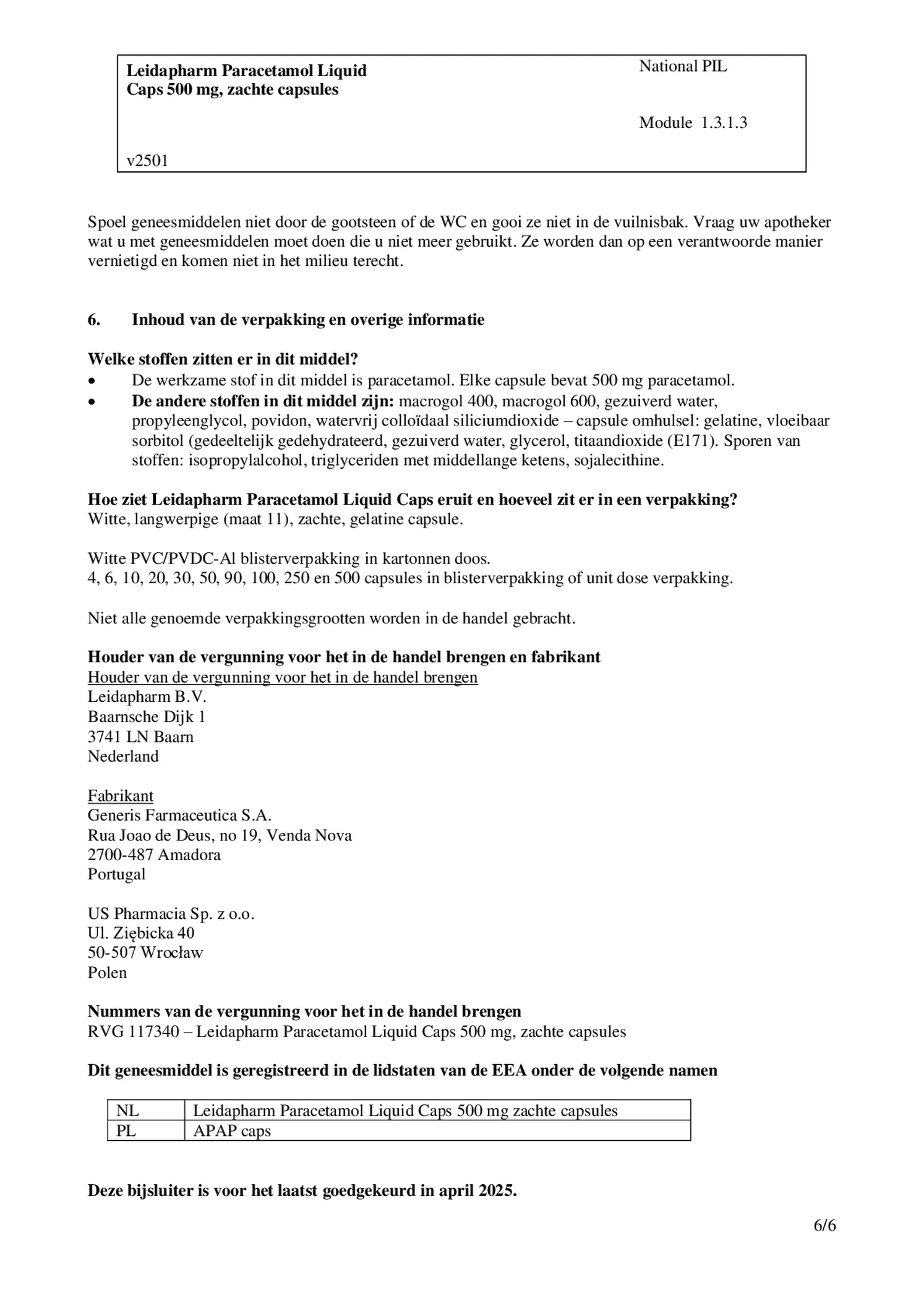 Paracetamol 500 mg Liquid Caps afbeelding van document #6, bijsluiter
