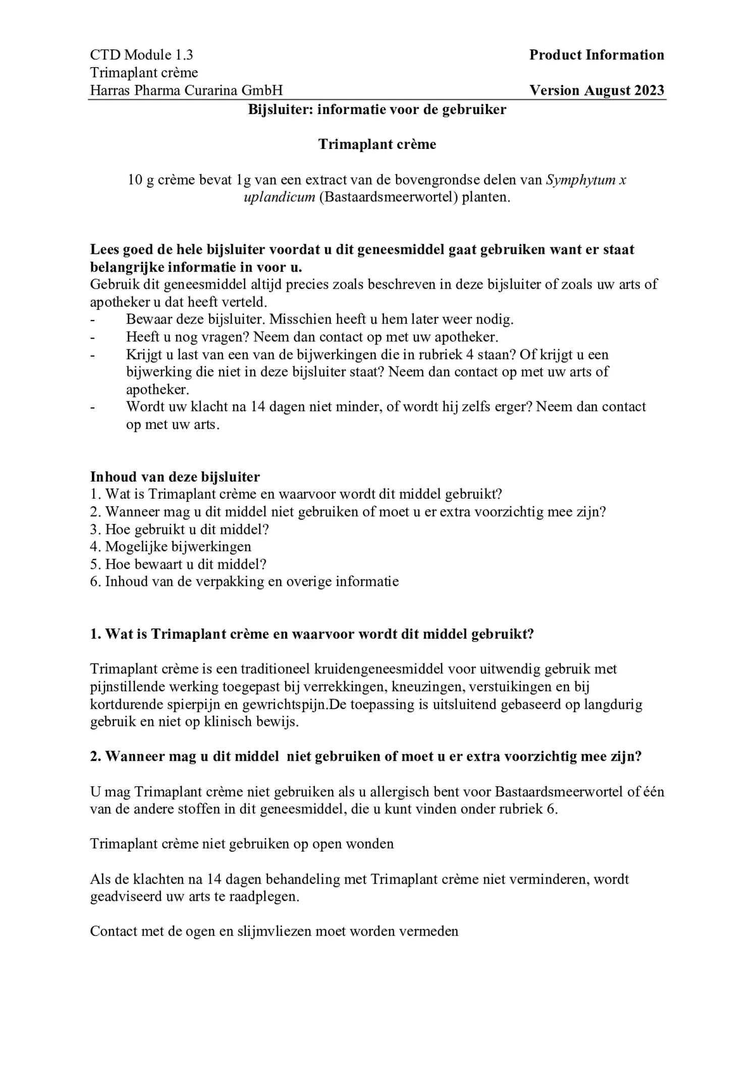 Crème afbeelding van document #1, bijsluiter