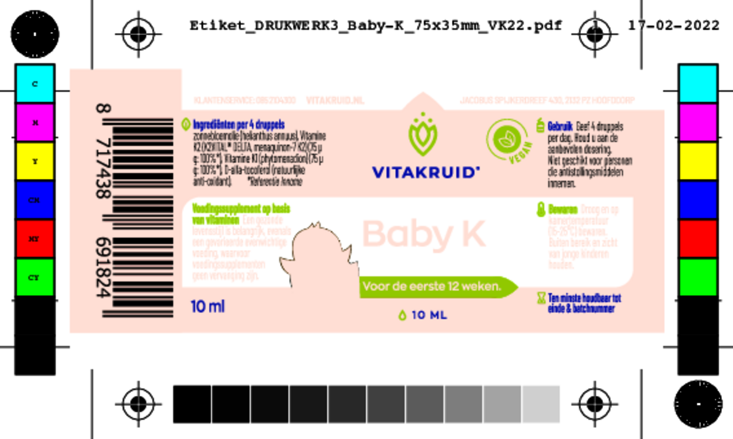 Vitamine K & D Baby afbeelding van document #1, etiket