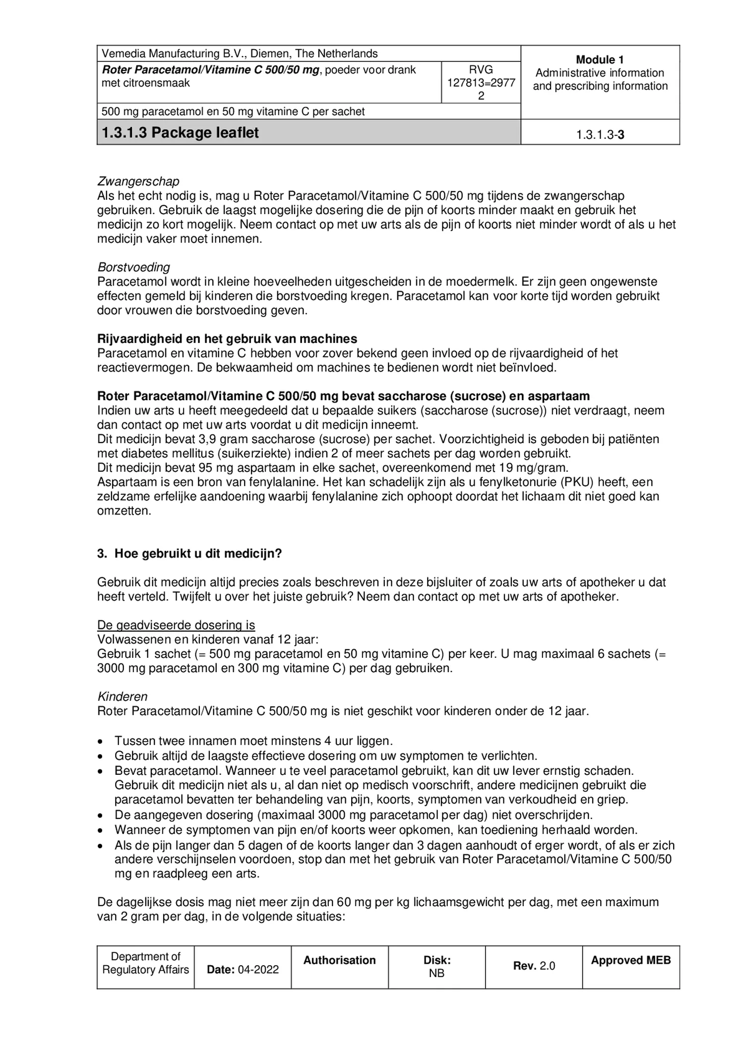Paracetamol Vitamine C 500mg Poeder afbeelding van document #3, bijsluiter