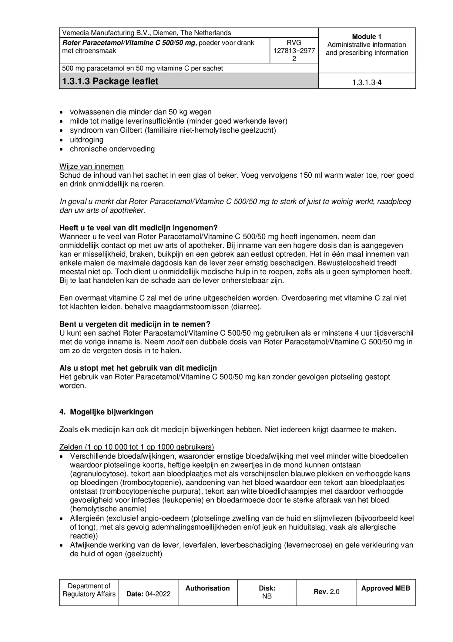 Paracetamol Vitamine C 500mg Poeder afbeelding van document #4, bijsluiter