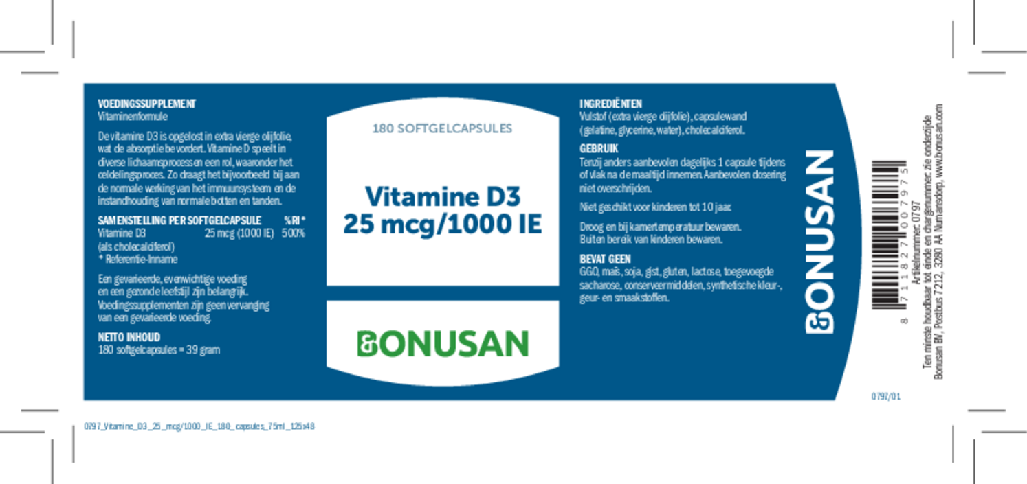 Vitamine D3 25 mcg/1000IE Capsules afbeelding van document #1, etiket