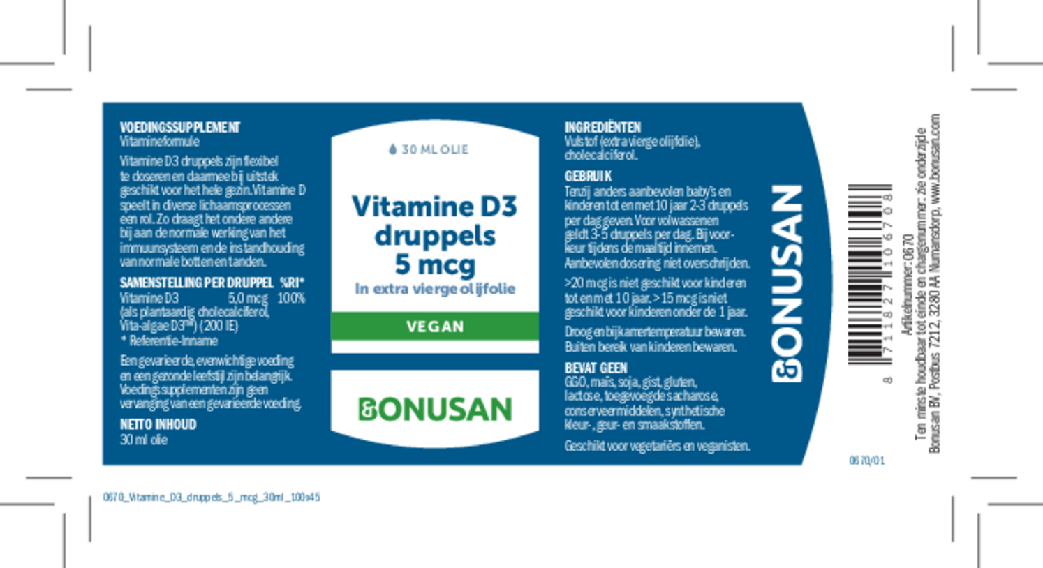 Vitamine D3 5 mcg Druppels Duoverpakking afbeelding van document #1, etiket