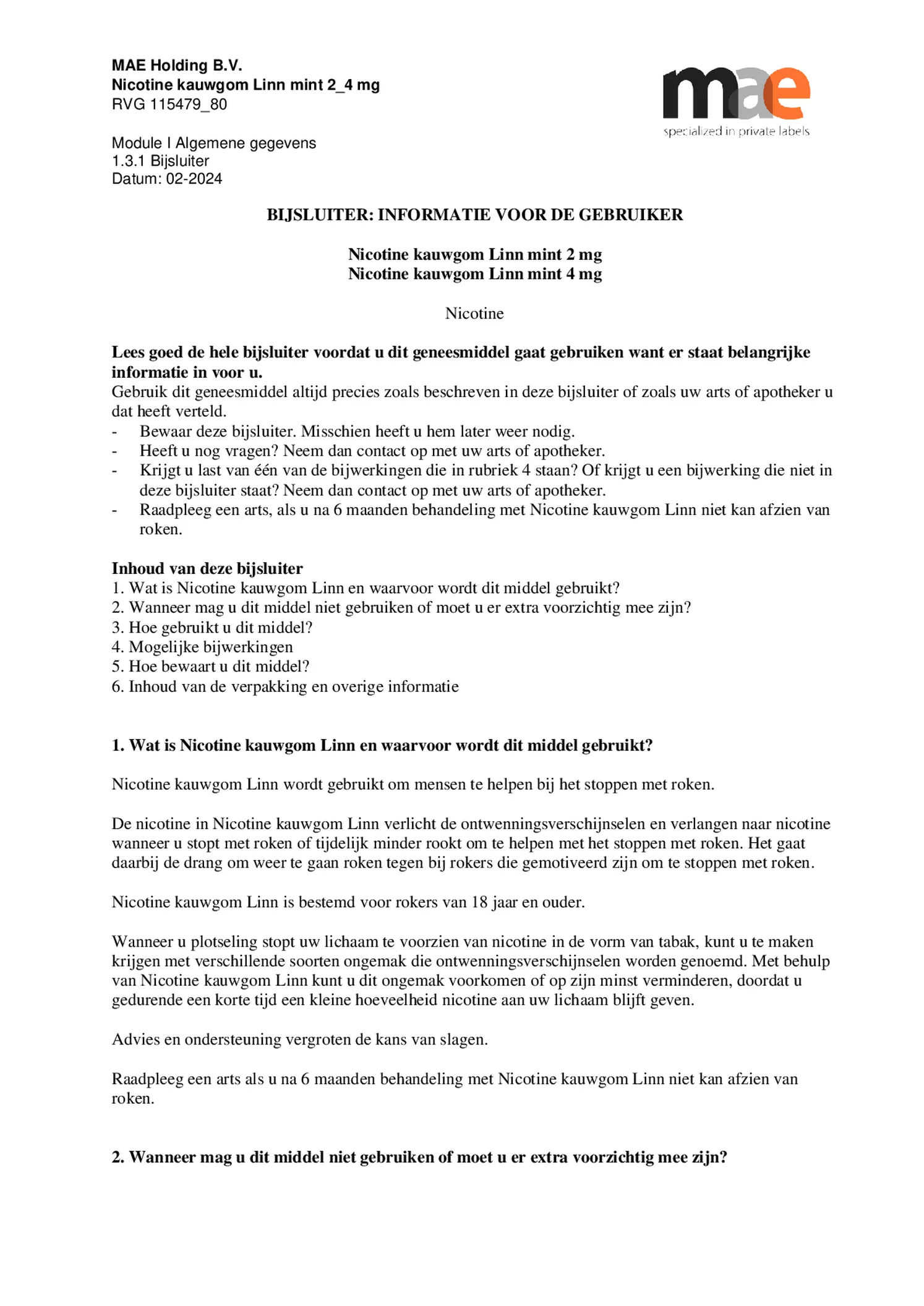 Nicotine Kauwgom Mint 2mg afbeelding van document #1, bijsluiter