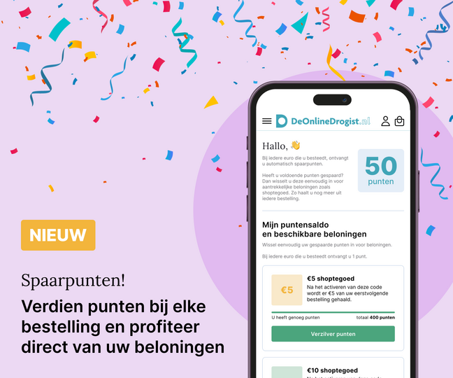 Naar: Nieuw bij De Online Drogist: Spaarpunten! Naar: Nieuw bij De Online Drogist: Spaarpunten!