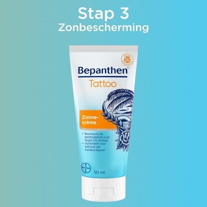 Stap 3: Zonbescherming. Bepanthen Tattoo Zonnecreme
