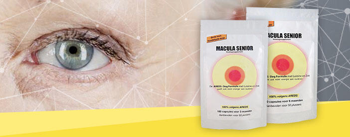de macula senior producten met het oog van een vrouw ernaast