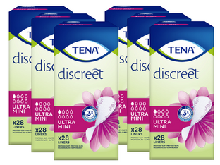 TENA Discreet Ultra Mini Inlegkruisjes Multi-verpakking 6x28ST TENA Discreet Ultra Mini Inlegkruisjes Multi-verpakking 6x28ST