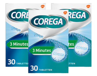 Corega 3 min reinigingstabletten voor de gebitsprothese - Multiverpakking 3x30TB Corega 3 min reinigingstabletten voor de gebitsprothese - Multiverpakking 3x30TB