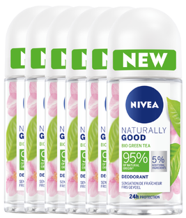 De Online Drogist Nivea Naturally Good Bio Green Tea Deodorant Roll-On Voordeelverpakking 6x50ML aanbieding