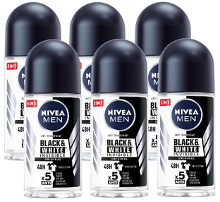 Nivea Men Black & White Invisible Original Roll-on Voordeelverpakking 6x50ML Nivea Men Black & White Invisible Original Roll-on Voordeelverpakking 6x50ML