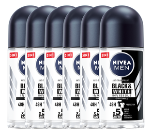 Nivea Men Black & White Invisible Original Roll-on Voordeelverpakking 6x50ML