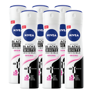 Nivea Black & White Invisible Original Deodorant Spray Voordeelverpakking 6x150ML Nivea Black & White Invisible Original Deodorant Spray Voordeelverpakking 6x150ML