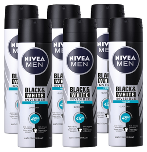 Nivea Men Black & White Invisible Fresh Deodorant Spray Voordeelverpakking 6x150ML Nivea Men Black & White Invisible Fresh Deodorant Spray Voordeelverpakking 6x150ML
