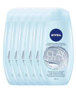 Nivea Clay Fresh Douchecrème Blauwe Agave & Lavendel Voordeelverpakking 6x250ML