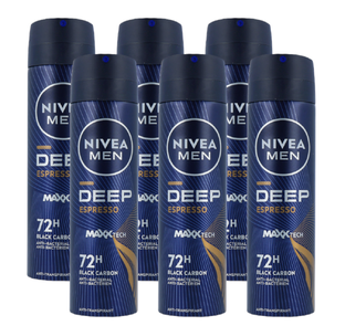 Nivea Men Deep Espresso Anti-Transpirant Spray Voordeelverpakking 6x150ML Nivea Men Deep Espresso Anti-Transpirant Spray Voordeelverpakking 6x150ML