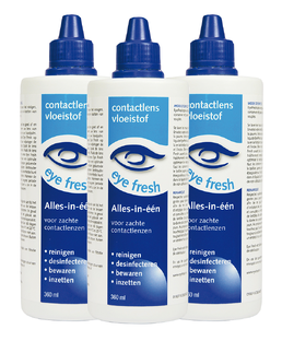 Eye Fresh Lenzenvloeistof Alles-In-1 Zacht Multiverpakking 3x360ML Eye Fresh Lenzenvloeistof Alles-In-1 Zacht Multiverpakking 3x360ML