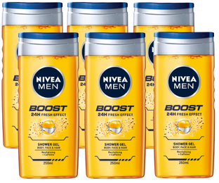 Nivea Men Boost Douchegel Voordeelverpakking 6x250ML Nivea Men Boost Douchegel Voordeelverpakking 6x250ML