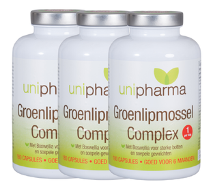 Unipharma Groenlipmossel Complex Capsules Multipack 3x180CP Unipharma Groenlipmossel Complex Capsules Multipack 3x180CP