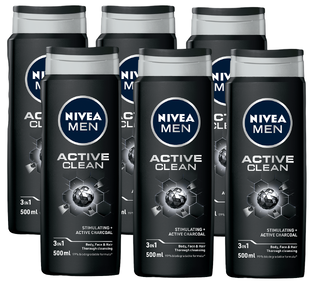 Nivea Men Active Clean Shower Gel Voordeelverpakking 6x500ML Nivea Men Active Clean Shower Gel Voordeelverpakking 6x500ML