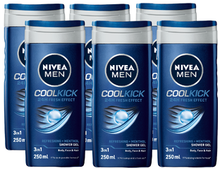 Nivea Men Cool Kick Shower Gel Voordeelverpakking 6x250ML Nivea Men Cool Kick Shower Gel Voordeelverpakking 6x250ML