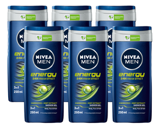 Nivea Men Energy Shower Gel Voordeelverpakking 6x250ML Nivea Men Energy Shower Gel Voordeelverpakking 6x250ML