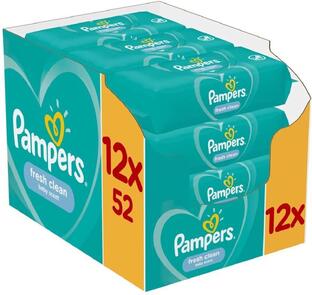 De Online Drogist Pampers Fresh Clean Babydoekjes Multiverpakking 12x52ST aanbieding