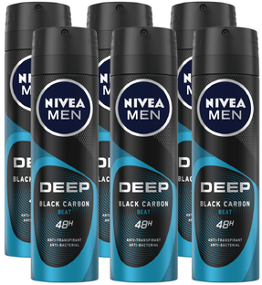 Nivea Men Deep Black Carbon Beat Anti-Transpirant Spray Voordeel 6x150ML Nivea Men Deep Black Carbon Beat Anti-Transpirant Spray Voordeel 6x150ML