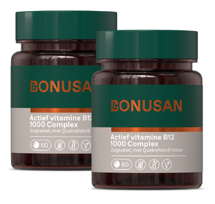 Bonusan Actief vitamine B12 1000 Complex Zuigtabletten Duoverpakking 2x60ZTB Bonusan Actief vitamine B12 1000 Complex Zuigtabletten Duoverpakking 2x60ZTB