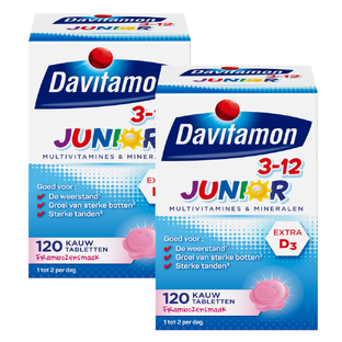 Davitamon Junior 3+ Kauw Vitamines Framboos 2x120KTB Davitamon Junior 3+ Kauw Vitamines Framboos 2x120KTB