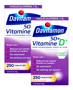 De Online Drogist Davitamon Vitamine D 50+ Tabletten 2x250TB aanbieding