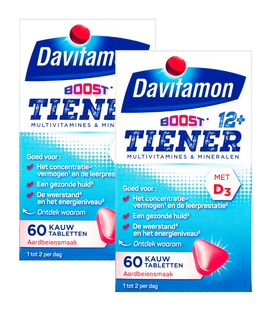 Davitamon Multi Boost 12+ Kauwtabletten Aardbei 2x60KTB Davitamon Multi Boost 12+ Kauwtabletten Aardbei 2x60KTB