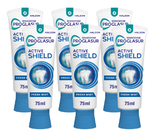 Sensodyne Proglasur Actieve Shield Fresh Mint Tandpasta Multiverpakking 6x75ML Sensodyne Proglasur Actieve Shield Fresh Mint Tandpasta Multiverpakking 6x75ML